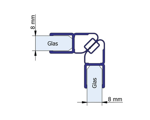 Hoekverbinding voor 8 millimeter glas