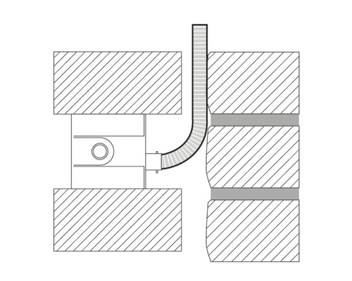 Tekening van een buisdoorvoer door een wand