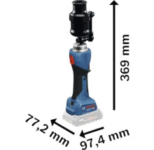 Bosch accu-buispers met afmetingen 369 mm hoogte, 77,2 mm breedte en 97,4 mm diepte