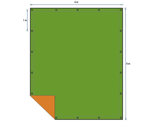 Afdekzeil met oogjes, afmetingen 4 meter bij 5 meter
