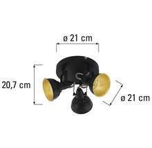 Plafondlamp met drie spots en maataanduidingen