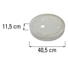 Ronde plafondlamp met afmetingen van 40,5 cm bij 11,5 cm.