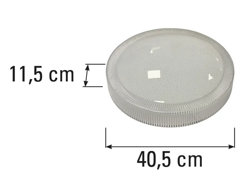 Ronde plafondlamp met afmetingen van 40,5 cm bij 11,5 cm.