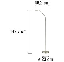 Schets van een staande lamp met afmetingen