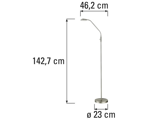 Schets van een staande lamp met afmetingen