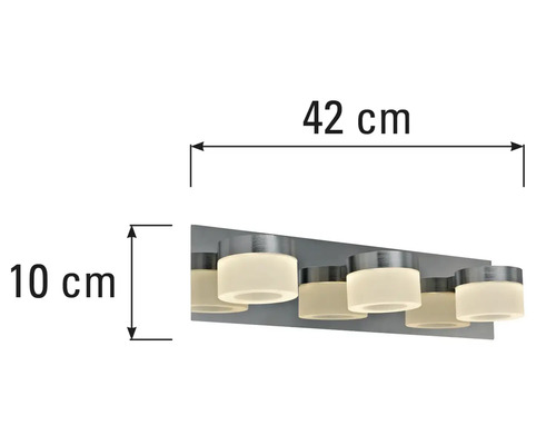 Badkamerlamp met zes lampen en afmetingen
