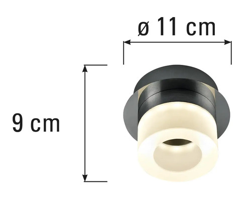Afmetingen van een plafondlamp: diameter elf centimeter, hoogte negen centimeter