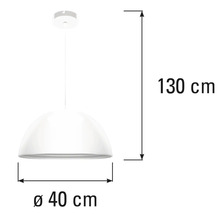 Hanglamp met een diameter van 40 cm en een hoogte van 130 cm.