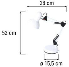 Tafellamp met afmetingen 28 cm breed, 52 cm hoog en een diameter van 15,5 cm