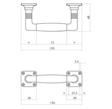 Technische tekening van een deurklink met afmetingen