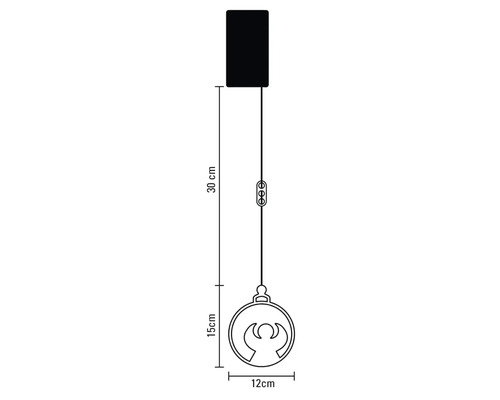 Technische tekening van een hanglamp met afmetingen.