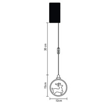 Tekening van een hanglamp met rendierornament en maataanduidingen