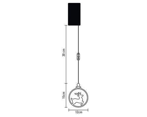 Tekening van een hanglamp met rendierornament en maataanduidingen