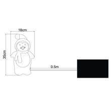 Afmetingen van een pinguïnlamp: 35 cm hoog, 18 cm breed, 0,5 meter toevoerleiding