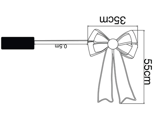 Technische tekening van een strik met afmetingen van 35 bij 55 centimeter en een toevoerleiding van 0,5 meter