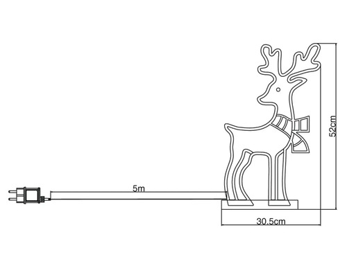 Afmetingen van een rendier kerstdecoratie met snoer en stekker