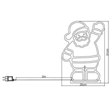 Afmetingen van de Santa Claus lichtfiguur: 51 cm hoog en 35 cm breed, kabellengte 5 meter