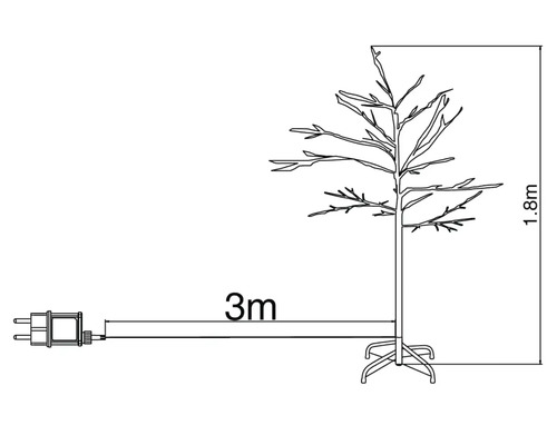 Technische tekening van een 1,8 meter hoge ledboom met een aanlooplengte van 3 meter.