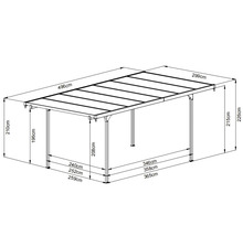 Technische tekening van een carport met maatvoering