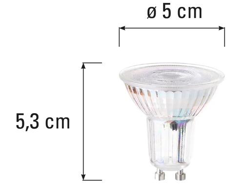 GU10 lamp met afmetingen