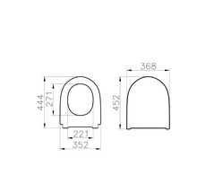 Technische tekening van een toiletbril met afmetingen