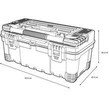 Afbeelding van een gereedschapskist met afmetingen van 54,5 cm lengte, 27,9 cm breedte en 24,4 cm hoogte