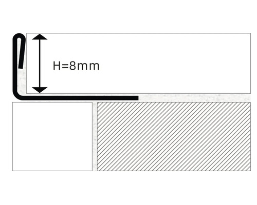 Profielaanzicht van een eindprofiel met een hoogte van 8 mm