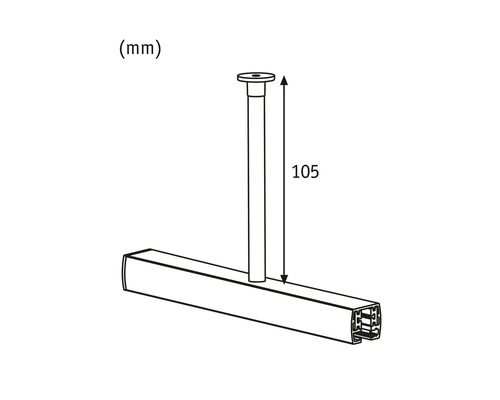 Technische tekening met maatvoering 105 millimeter