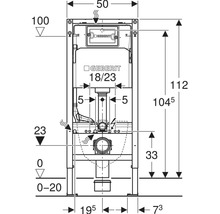 Technische tekening van een Geberit installatiesysteem met afmetingen