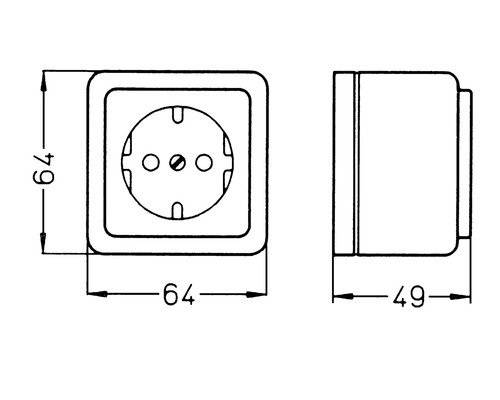 Tekening van een stopcontact met afmetingen