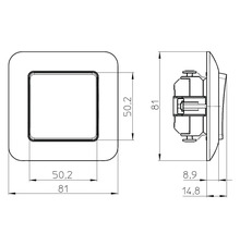 Technische tekening van een schakelaar met afmetingen