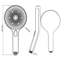 Technische tekening van een handdouche met maatvoering