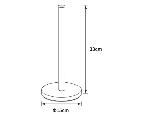 Papierrolhouder met afmetingen 33 centimeter hoog en 15 centimeter diameter
