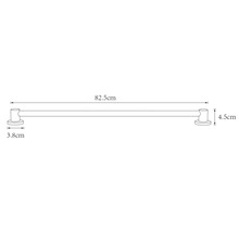 Technische tekening van een handdoekstang met de afmetingen 82,5 cm lengte, 4,5 cm hoogte en 3,8 cm diepte.