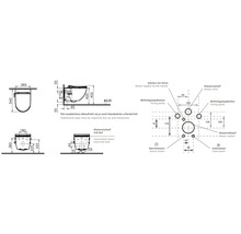 Technische tekening van een toilet met maatvoering voor installatie
