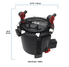 Fluval FX4 aquariumfilter met afmetingen 40 cm breed en 42 cm hoog