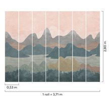 Vliesbehang met abstract bergmotief en maataanduidingen