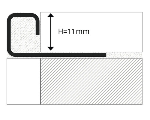 Profieltekening van een overgangsprofiel met een hoogte van 11 millimeter