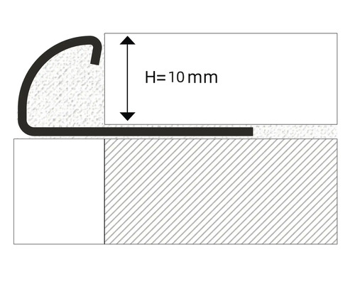 Profieltekening van een overgangsprofiel met een hoogte van 10 millimeter