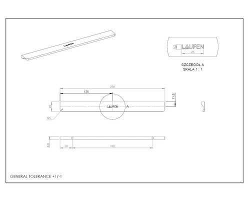 Technische tekening van een Laufen product met maatvoering