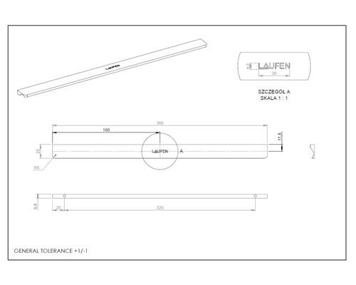 Technische tekening van een Laufen product met afmetingen
