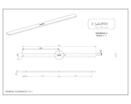 Technische tekening van een Laufen product met maataanduidingen