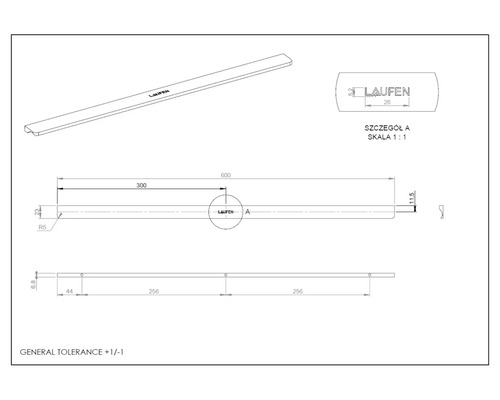 Technische tekening van een Laufen product met maataanduidingen