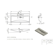 Technische tekening van een wastafelblad met afmetingen