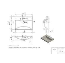Technische tekening van een wastafel met afmetingen
