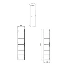 Technische tekening van een hoge kast met de afmetingen 400 x 1800 x 352 mm
