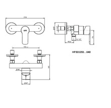 Technische tekening van een waterkraan met afmetingen