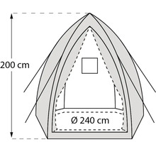 Tentillustratie met hoogte 200 cm en diameter 240 cm