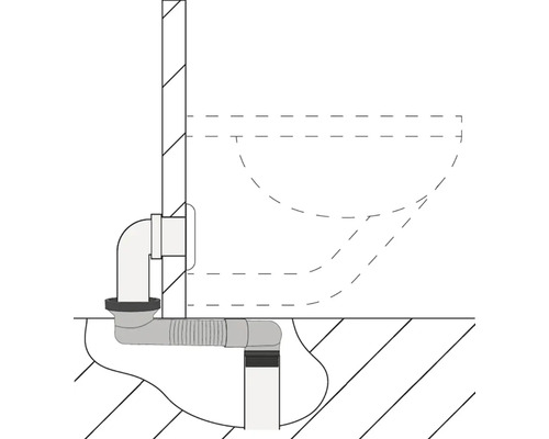 Illustratie van een toilet met rioolaansluiting