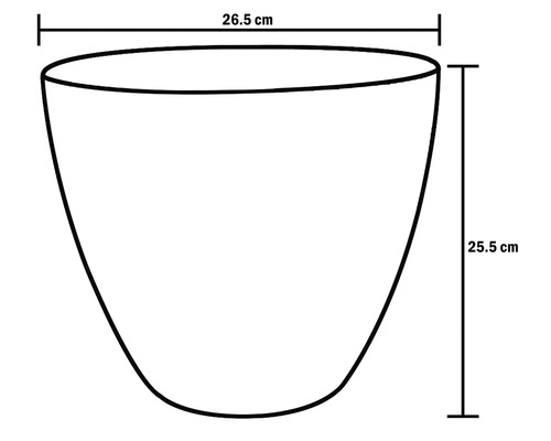 Afbeelding van een plantenbak met afmetingen van 26,5 cm breed en 25,5 cm hoog